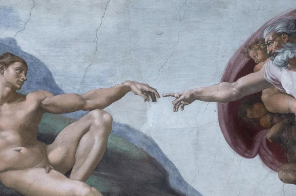 Ádám teremtése: Michelangelo mennyezetfreskója a Sixtus-kápolnában. Ádám teremtése: Michelangelo mennyezetfreskója a Sixtus-kápolnában.