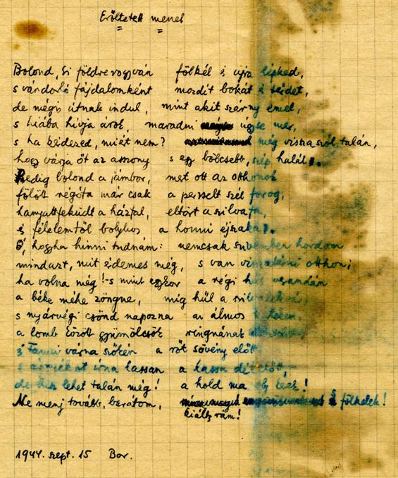 Radnóti Miklós: Erőltetett menet (a bori noteszből). Radnóti Miklós: Erőltetett menet (a bori noteszből).