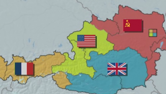 A négy részre fölosztott Ausztria a II. világháború után. A négy részre fölosztott Ausztria a II. világháború után.