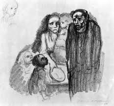 Munka nélkül. Käthe Kollwitz rajza.