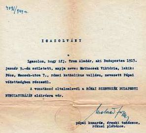 A pápai védettségről szóló okirat. 