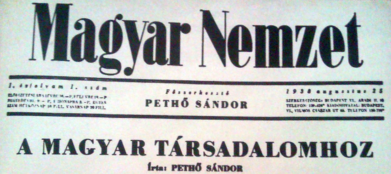 Magyar Nemzet, I. évfolyam, 1. szám: 1938. augusztus 25.