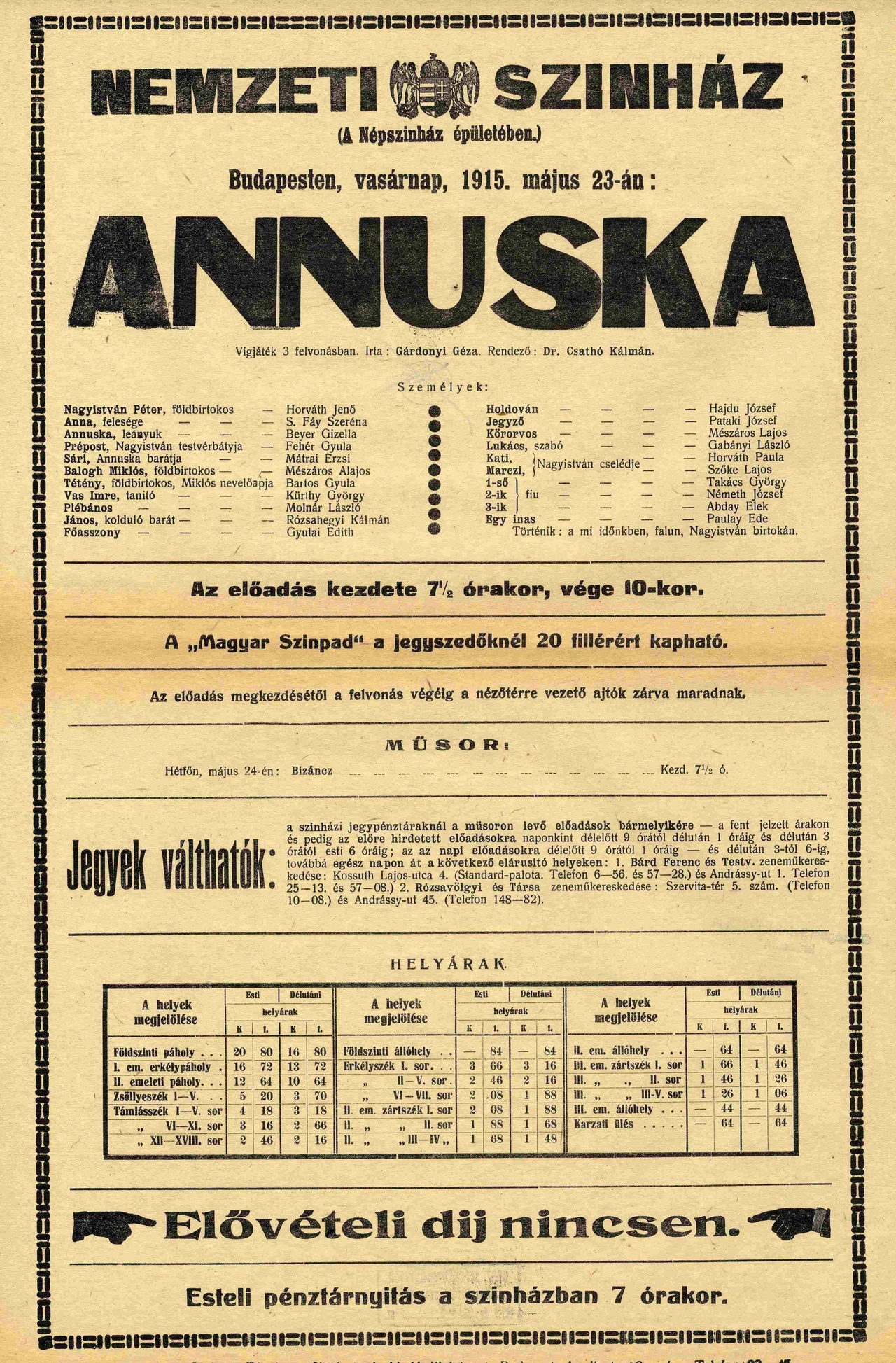 Annuska-plakát, anno 1915. május 23.