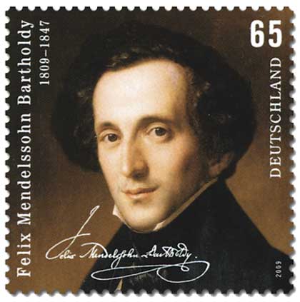Felix Mendelssohn-Bartholdy német bélyegen.
